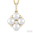 Fun Floral Cluster Pearl and Diamond Fashion Pendant in 10K Yellow Gold