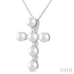 Lovely Pearl and 1/6ct Diamond Fashion Cross Pendant in 10K White Gold