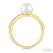 Modern Design Pearl and Diamond Criss-Cross Fashion Ring in 10K Yellow Gold
