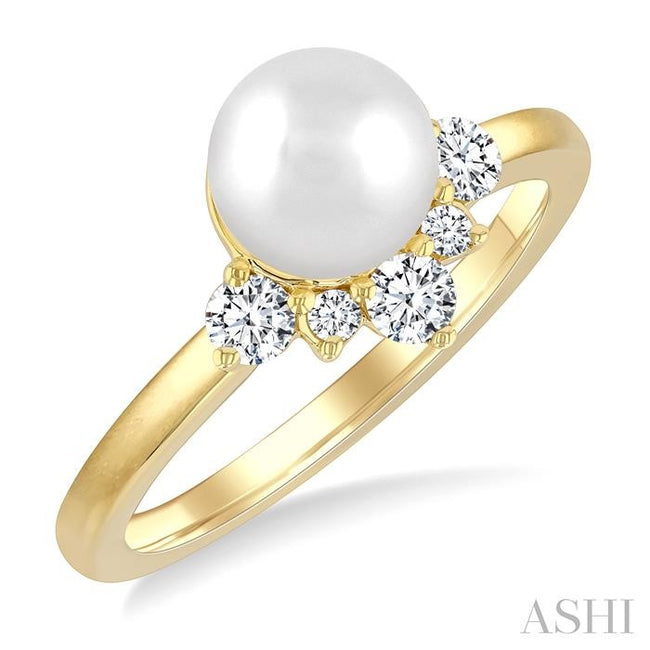 Modern Design Pearl and Diamond Fashion Ring in 10K Yellow Gold
