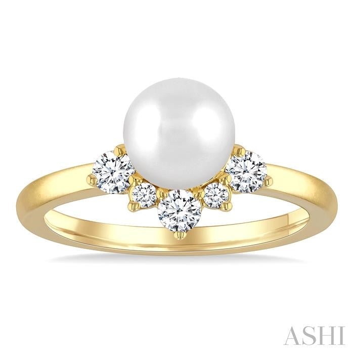 Modern Design Pearl and Diamond Fashion Ring in 10K Yellow Gold