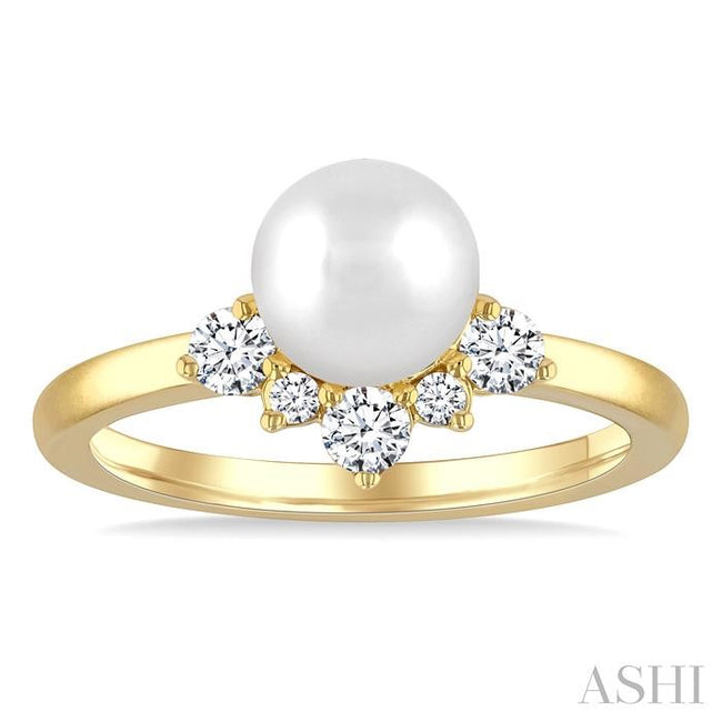 Modern Design Pearl and Diamond Fashion Ring in 10K Yellow Gold