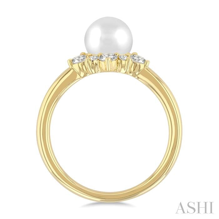 Modern Design Pearl and Diamond Fashion Ring in 10K Yellow Gold