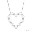 Delicate Pearl and Diamond Heart Shape Pendant in 14K White Gold