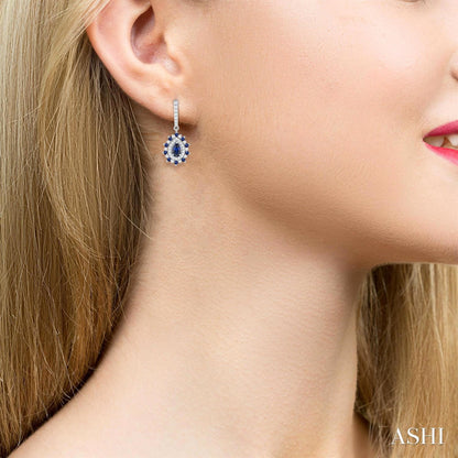 Sapphire and Round Cut Diamond Precious Earring in 14K White Gold