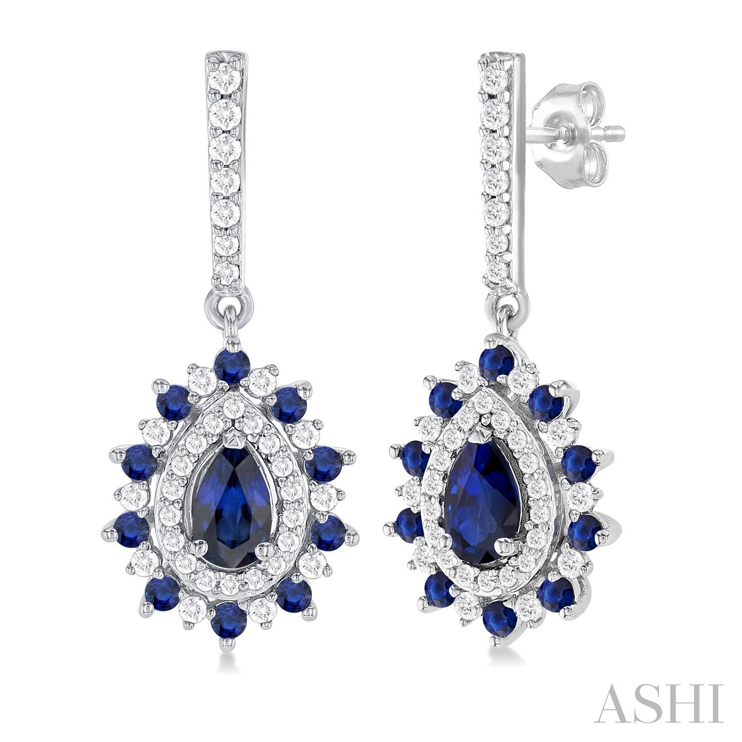 Sapphire and Round Cut Diamond Precious Earring in 14K White Gold