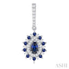 Sapphire and Round Cut Diamond Precious Earring in 14K White Gold