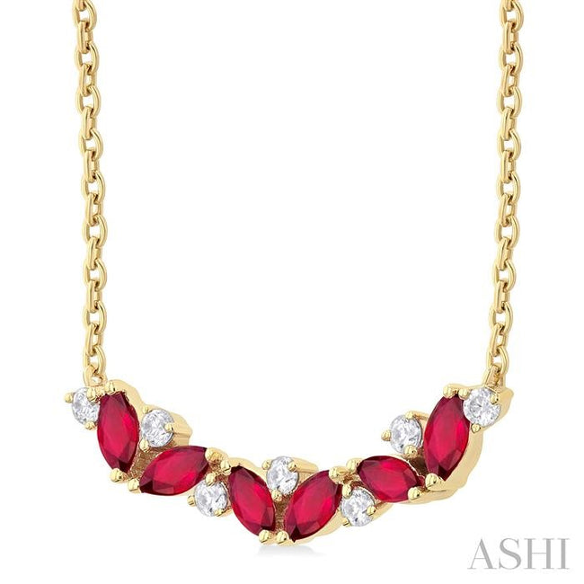 Modern Yet Classic Ruby and Zig-Zag Diamond Necklace in 14K Yellow Gold