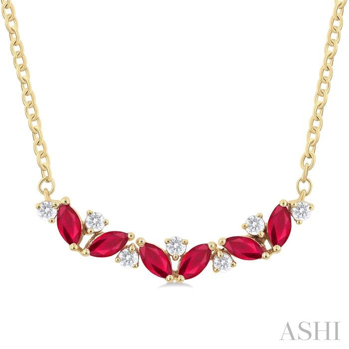 Modern Yet Classic Ruby and Zig-Zag Diamond Necklace in 14K Yellow Gold