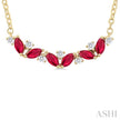 Modern Yet Classic Ruby and Zig-Zag Diamond Necklace in 14K Yellow Gold