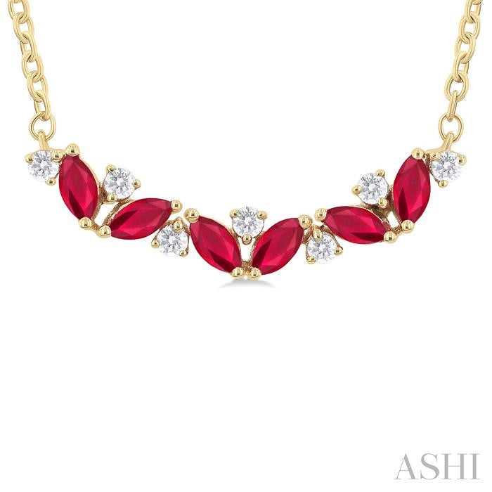 Modern Yet Classic Ruby and Zig-Zag Diamond Necklace in 14K Yellow Gold