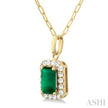Bold Design Emerald and 1/6ct Diamond Halo Pendant in 10K Yellow Gold