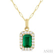 Bold Design Emerald and 1/6ct Diamond Halo Pendant in 10K Yellow Gold