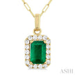 Bold Design Emerald and 1/6ct Diamond Halo Pendant in 10K Yellow Gold