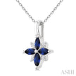 Striking Sapphire and Diamond Blossom Pendant in 10K White Gold