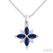 Striking Sapphire and Diamond Blossom Pendant in 10K White Gold