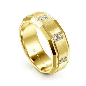 Modern Design 8mm Diamond Satin Finish Mens Ring in 14K Gold