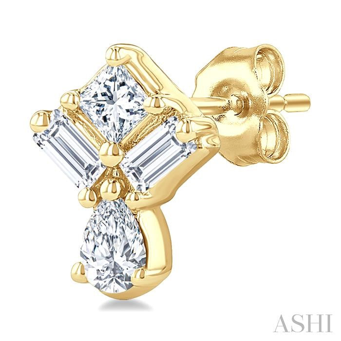 Exquisite Mixed Cut Diamond Fashion Earrings in 14K Yellow Gold