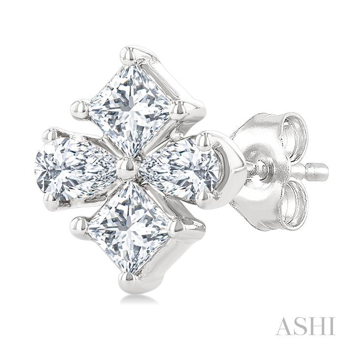 Incredible 1/3ct Princess and Pear Cut Diamond Fashion Earrings in 14K White Gold