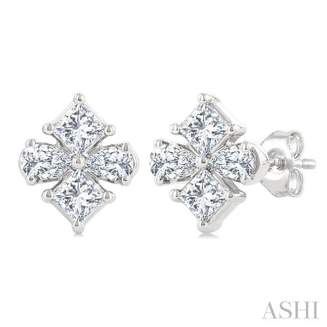 Incredible 1/3ct Princess and Pear Cut Diamond Fashion Earrings in 14K White Gold