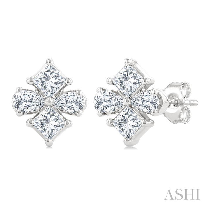 Incredible 1/3ct Princess and Pear Cut Diamond Fashion Earrings in 14K White Gold