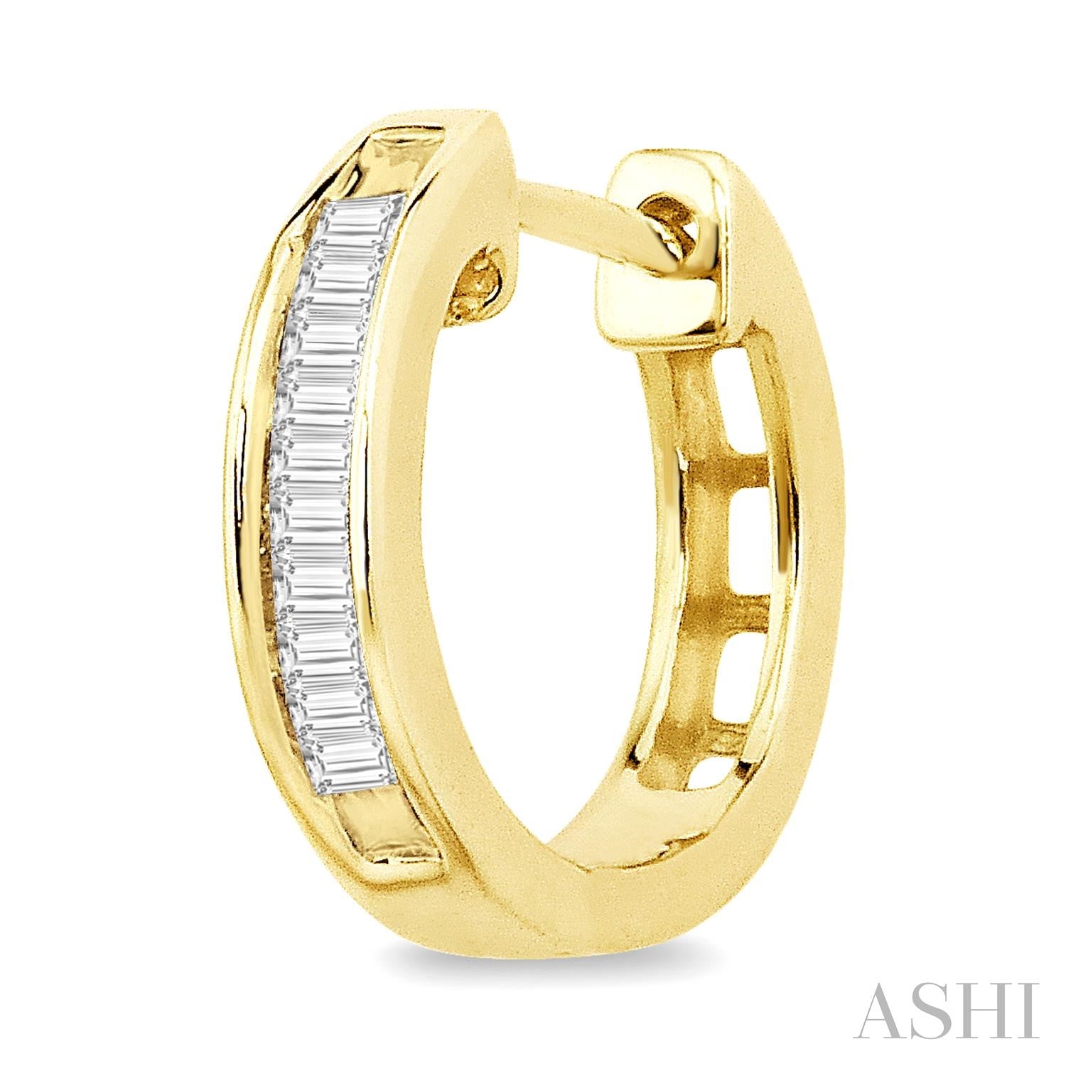 Channel-Set Baguette Diamond Huggie Earrings in 10K Yellow Gold