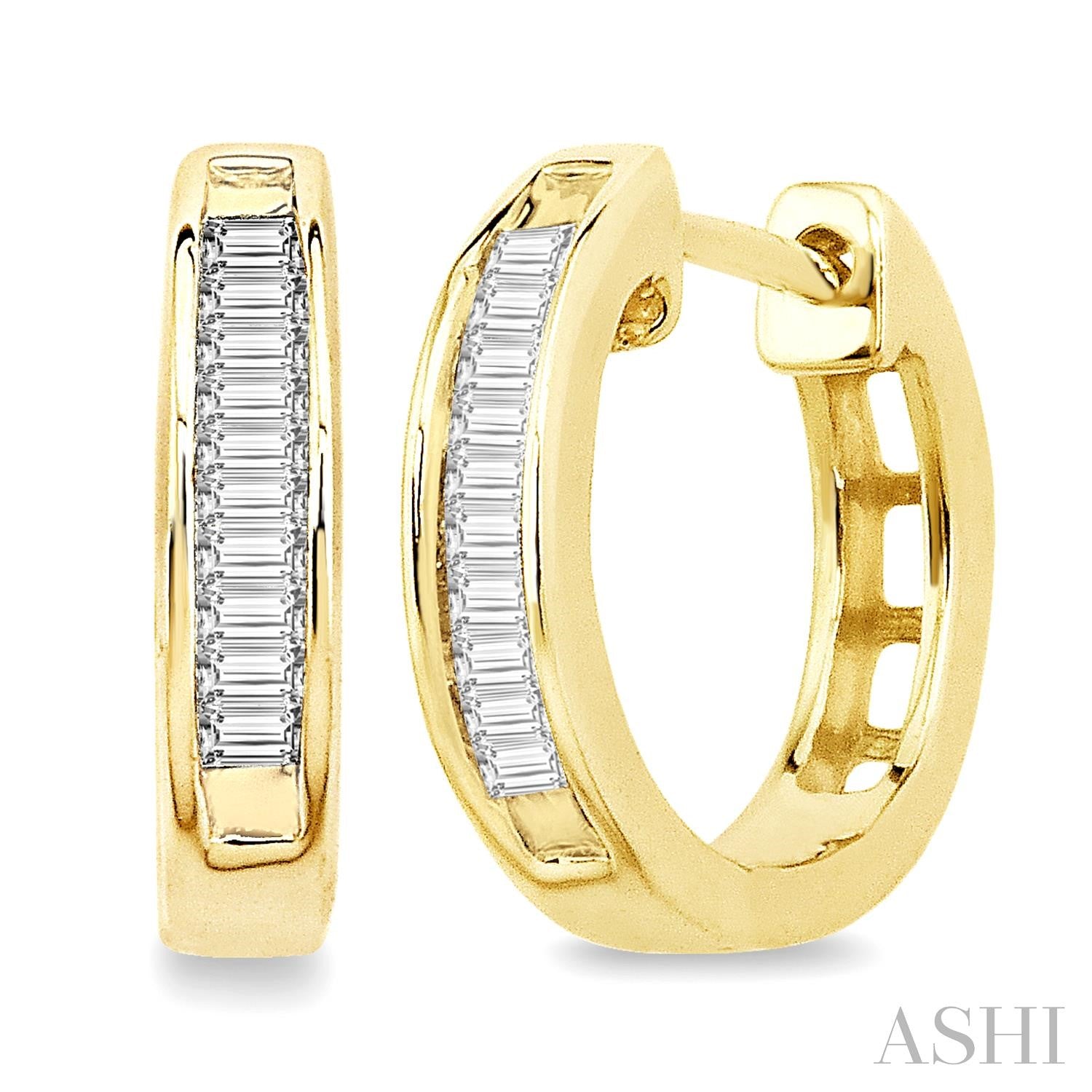 Channel-Set Baguette Diamond Huggie Earrings in 10K Yellow Gold
