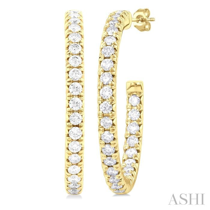 Exquisite French Pave Set Diamond Fashion Half Hoop Earrings in 14K Yellow Gold