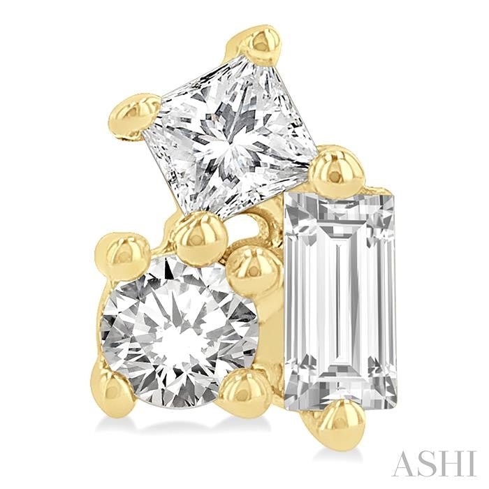 Lovely 1/6ct Petite Tri-Stone Scatter Diamond Fashion Stud Earring in 10K Yellow Gold
