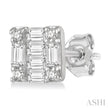 1/6ct Baguette and Round Diamond Petite Fashion Earring in 10K White Gold