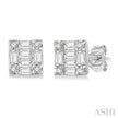 1/6ct Baguette and Round Diamond Petite Fashion Earring in 10K White Gold