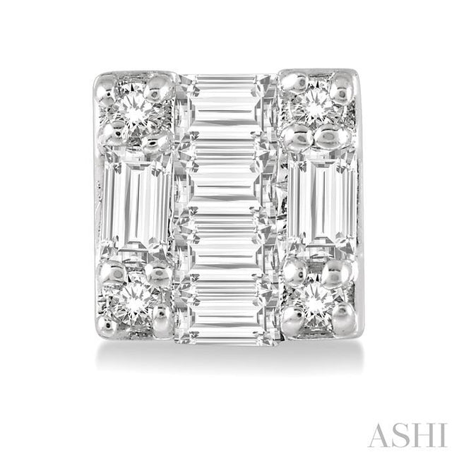 1/6ct Baguette and Round Diamond Petite Fashion Earring in 10K White Gold