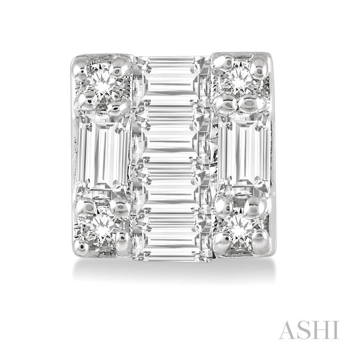 1/6ct Baguette and Round Diamond Petite Fashion Earring in 10K White Gold
