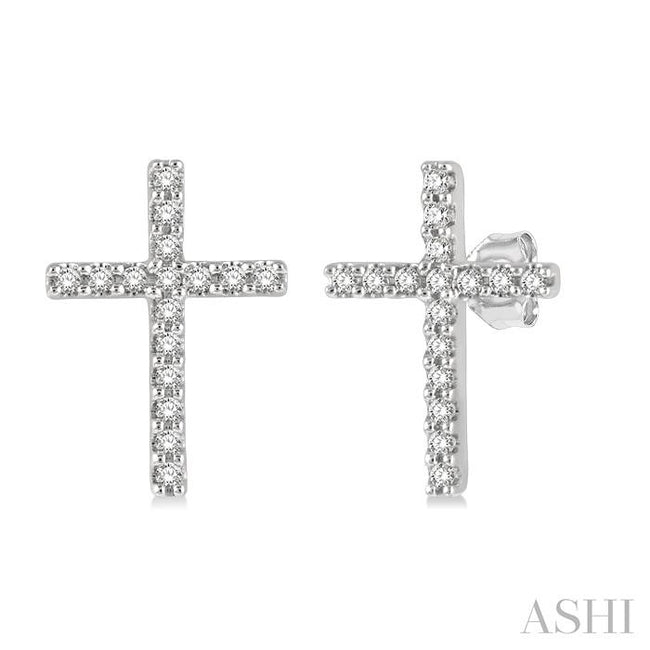 Classic Design 1/10ct Cross Diamond Petite Fashion Earring in 10K White Gold