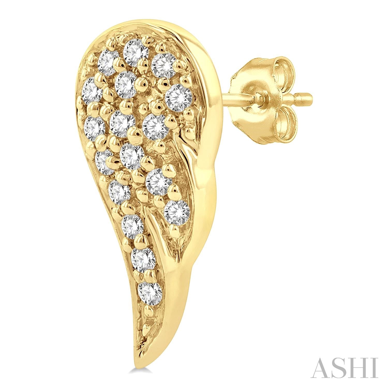 Petite Angel Wing Diamond Stud Earrings in 10K Yellow Gold