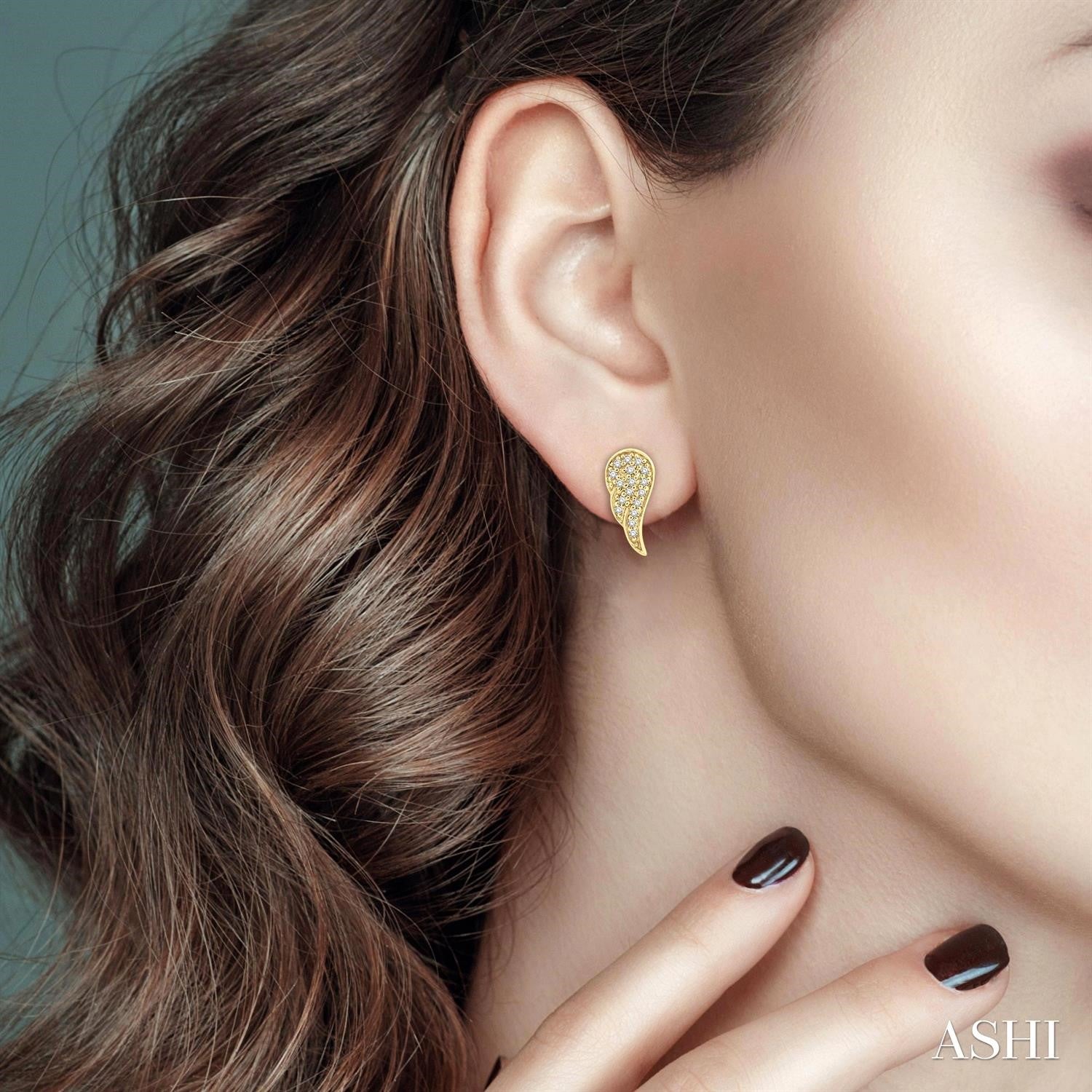 Petite Angel Wing Diamond Stud Earrings in 10K Yellow Gold
