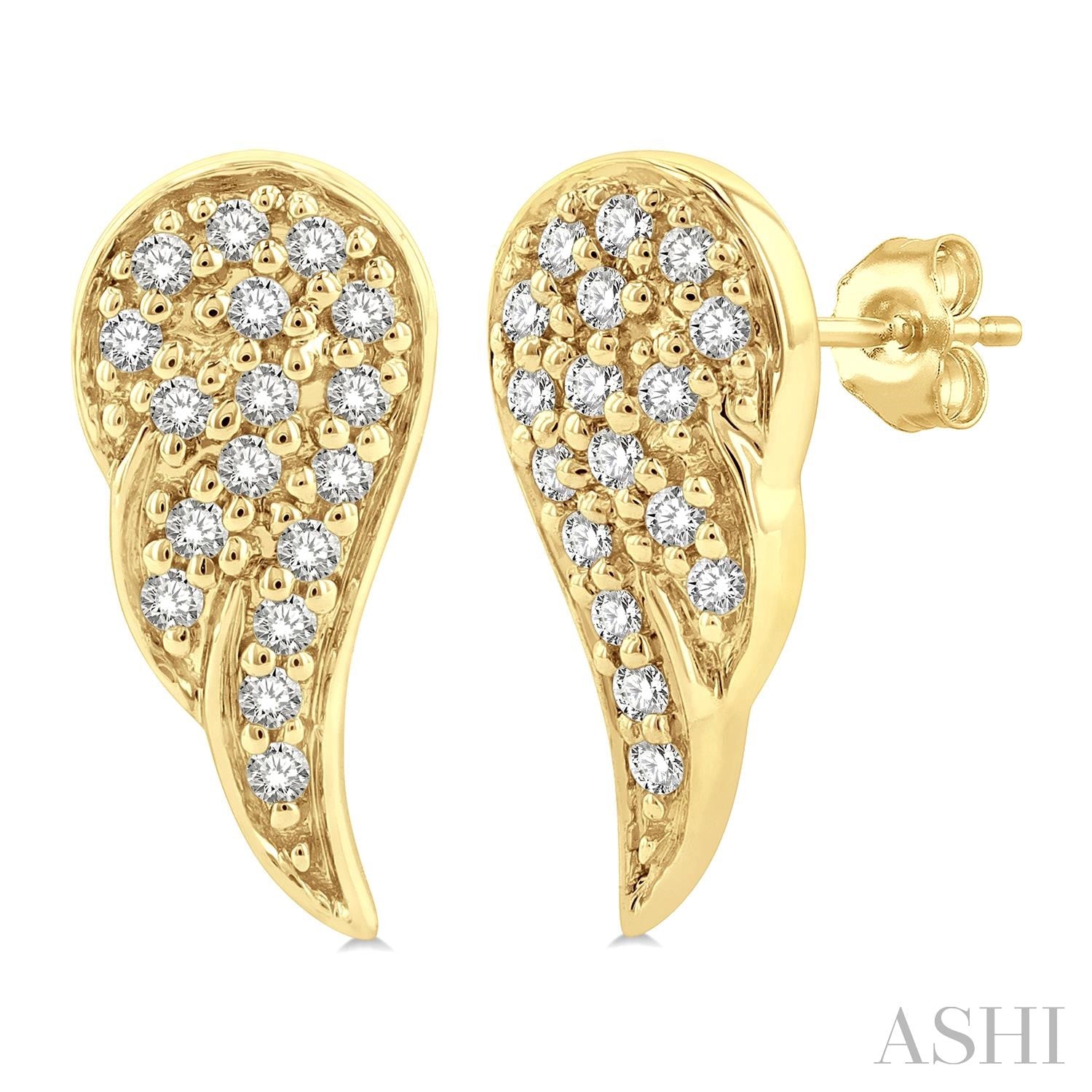 Petite Angel Wing Diamond Stud Earrings in 10K Yellow Gold