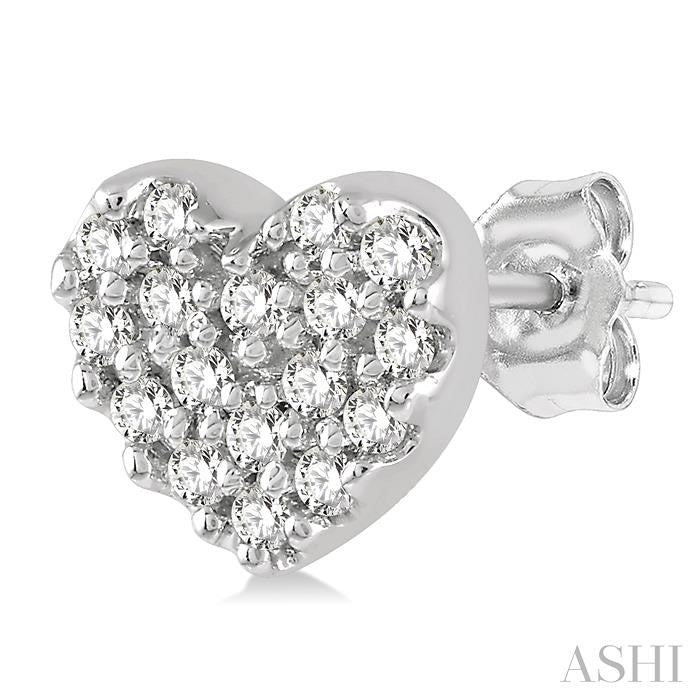 1/10ct Heart Shaped Petite Fashion Diamond Earrings in 10K White Gold