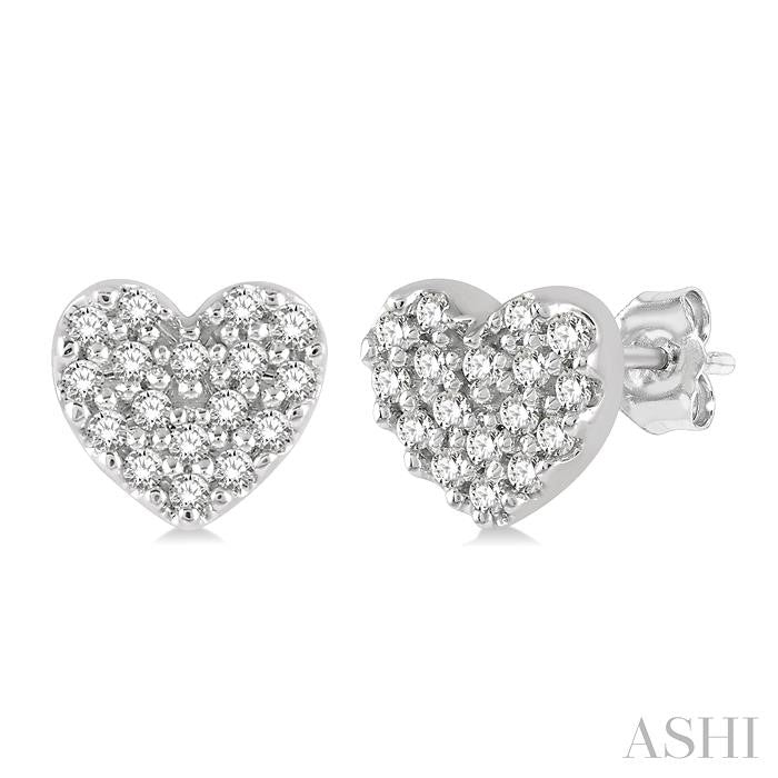 1/10ct Heart Shaped Petite Fashion Diamond Earrings in 10K White Gold