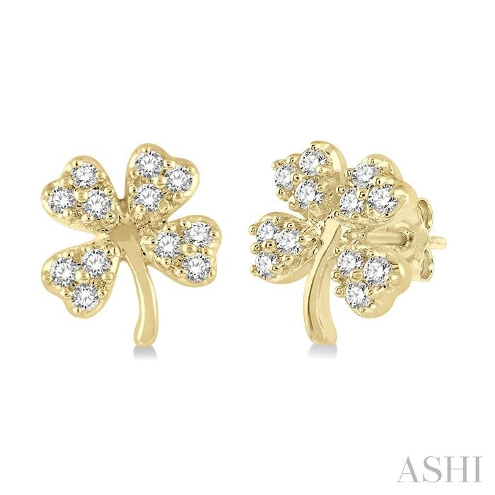 Four-Leaf Clover Diamond Petite Fashion Earrings in 10K Yellow Gold