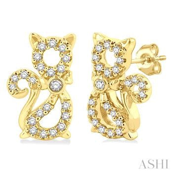 Petite Cat Motif Round Cut Diamond Stud Earring