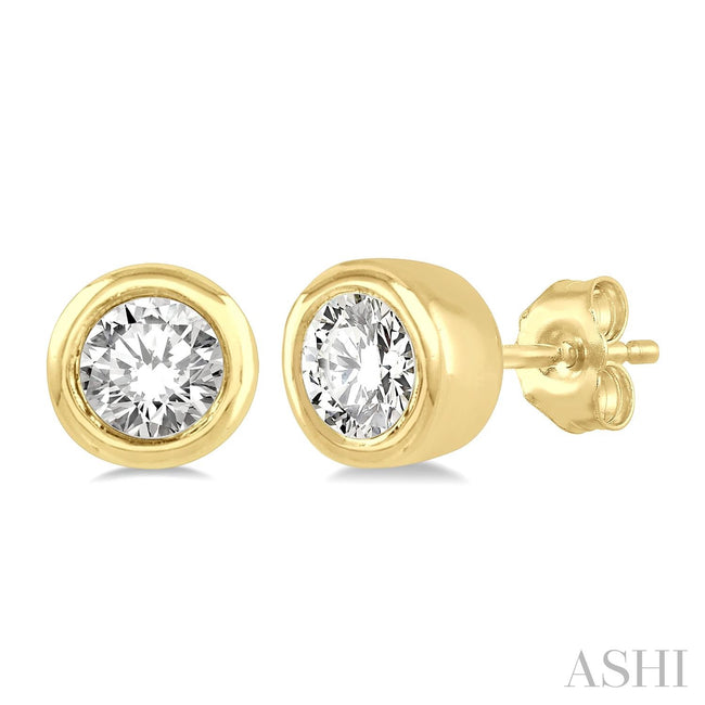 Bezel-Set Solitaire Diamond Stud Earrings in 10K Yellow Gold