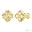 Fluted Clover Beaded Diamond Stud Earrings in 10K Yellow Gold