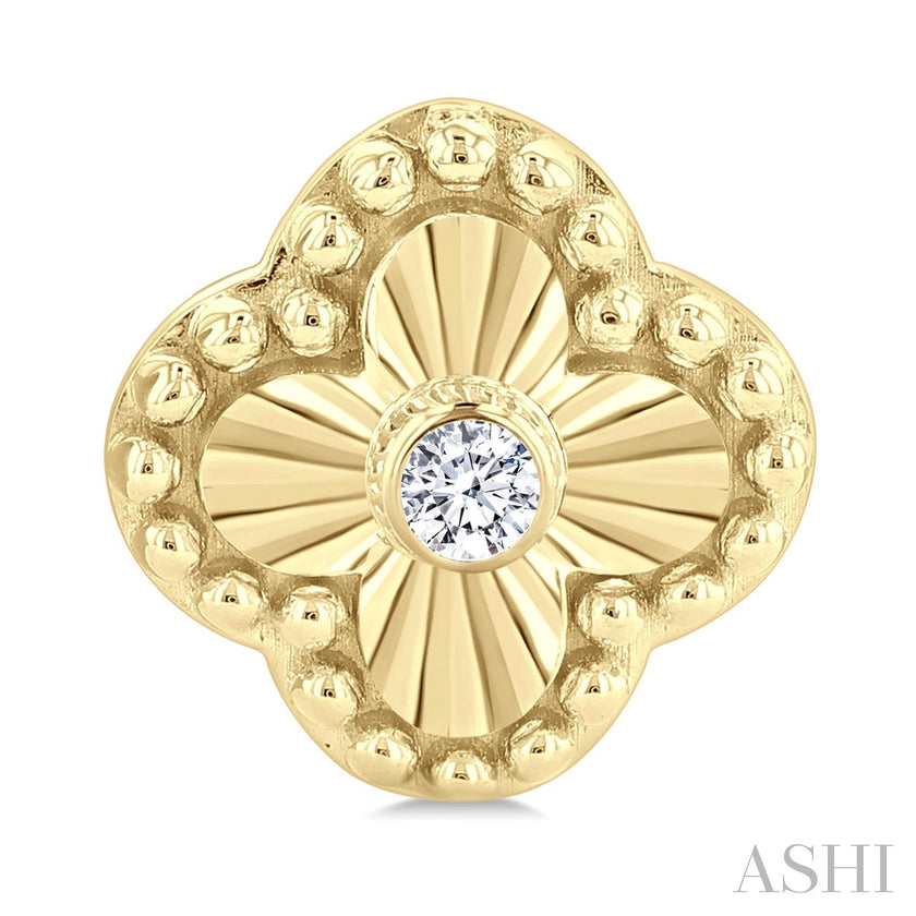 Fluted Clover Beaded Diamond Stud Earrings in 10K Yellow Gold