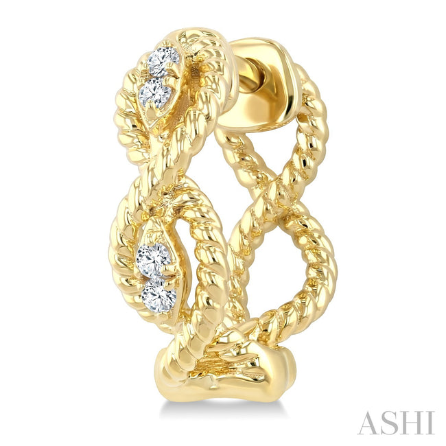 Braided Rope Swirl Diamond Huggie Earrings in 10K Yellow Gold