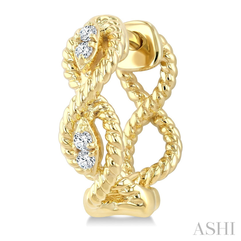 Braided Rope Swirl Diamond Huggie Earrings in 10K Yellow Gold