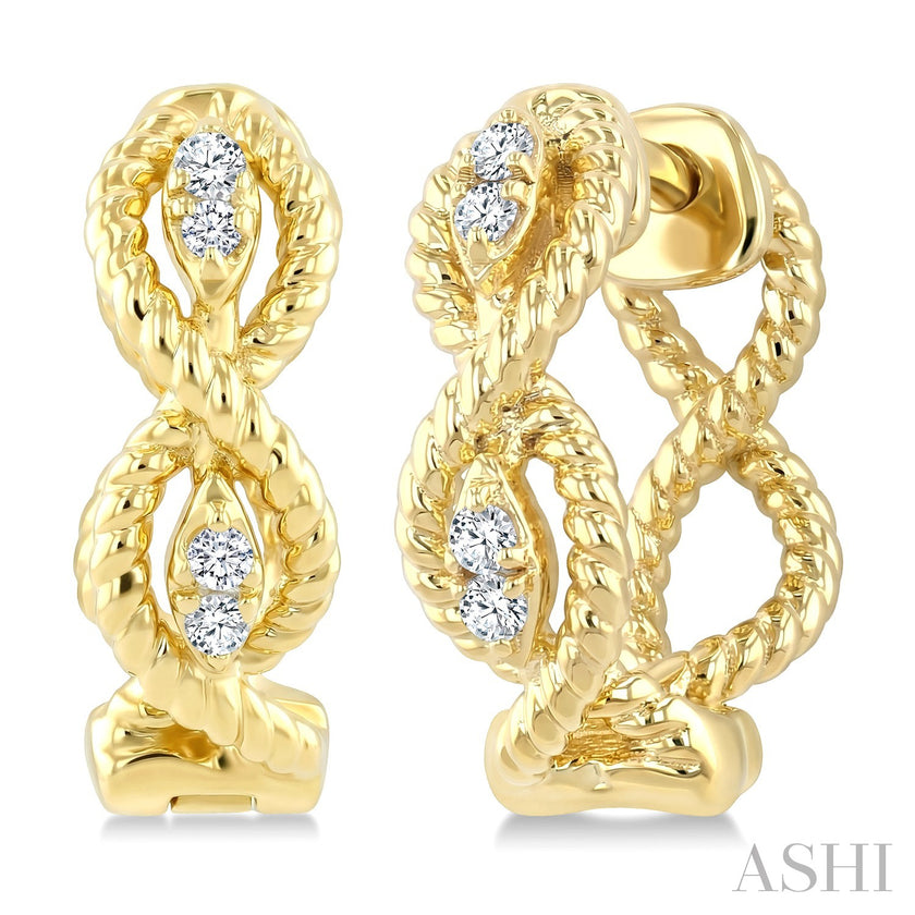 Braided Rope Swirl Diamond Huggie Earrings in 10K Yellow Gold
