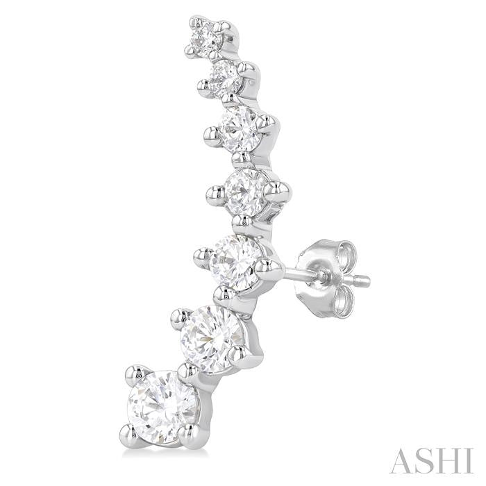 Exquisite 1ct Diamond Fashion Climber Earrings in 14K White Gold
