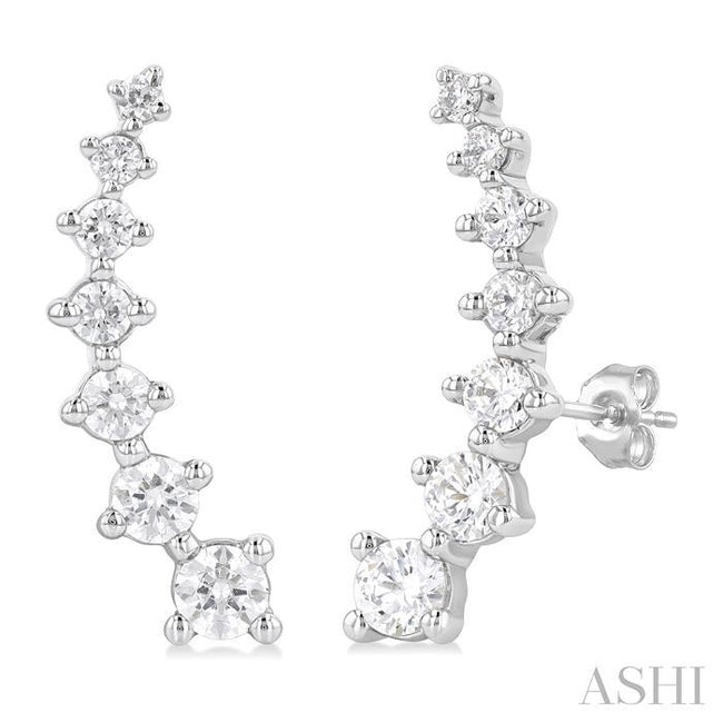 Exquisite 1ct Diamond Fashion Climber Earrings in 14K White Gold