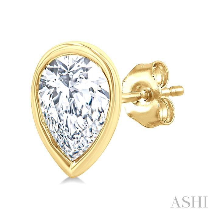Petite Bezel Set Pear Shape Diamond Fashion Stud Earrings in 10K Yellow Gold